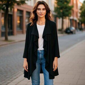 August Silk Women's Black Ruffle Open Front Cardigan XL